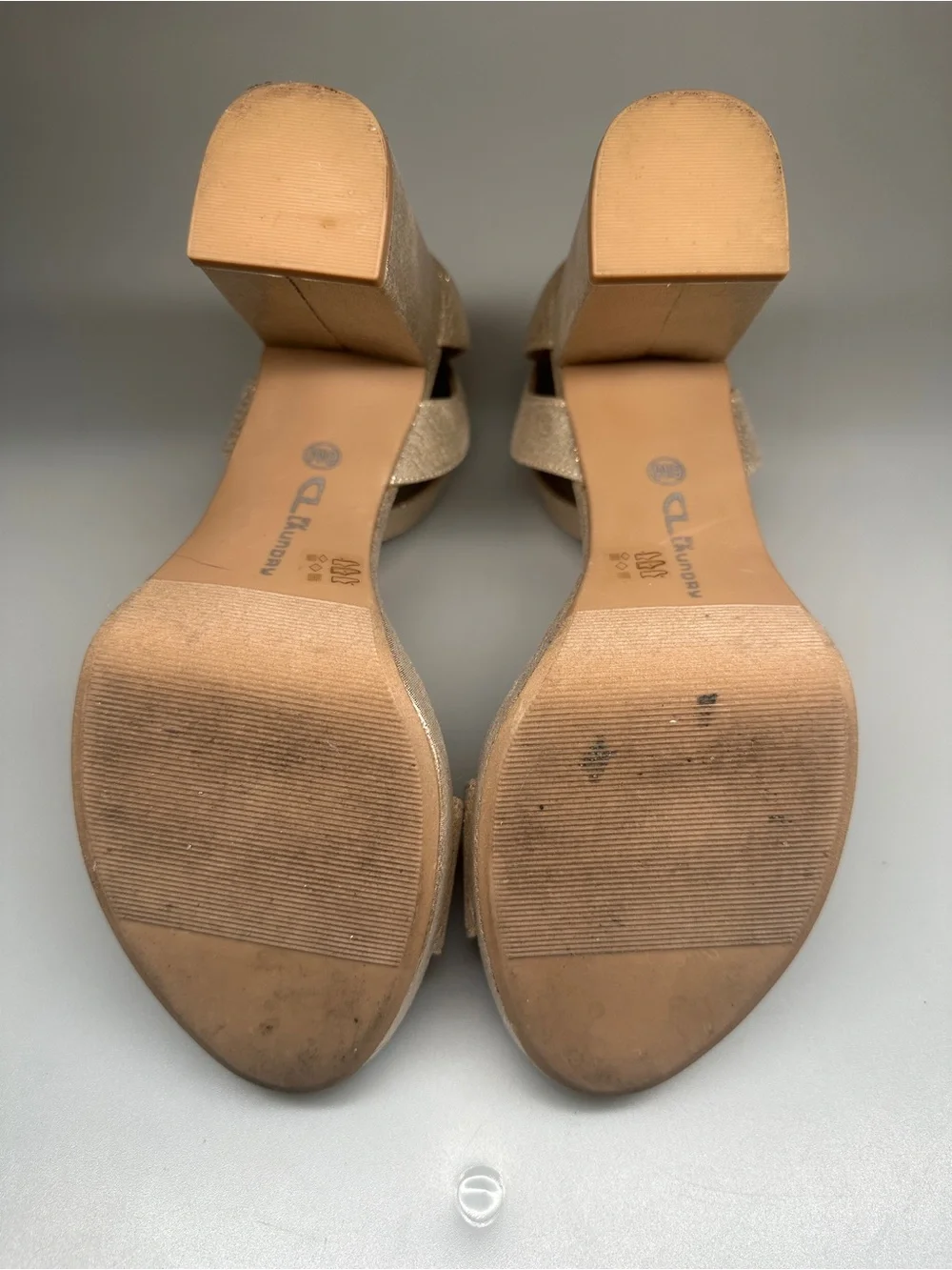 CL by Laundry Shimmery Light Gold Platform Block Heels